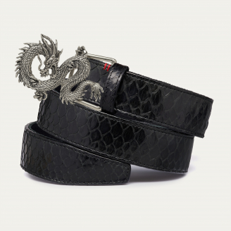 Ceinture Python Noire Dragon Argent