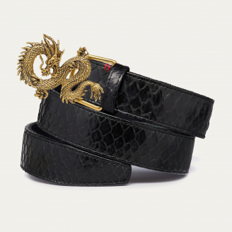 Ceinture Python Noire Dragon Doré