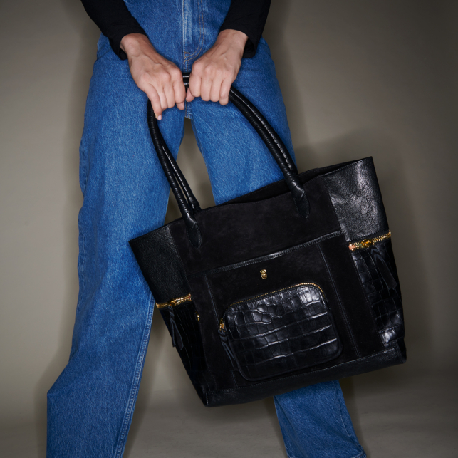 Liquorice Leather Hugo Tote Bag
