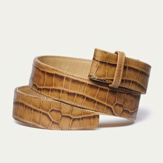 Ceinture Cuir Tabac Croco Embossé