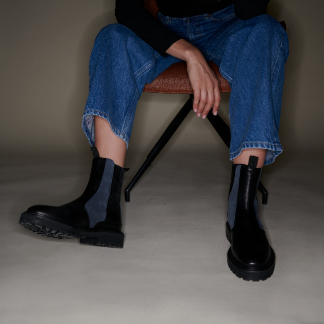 Black Grey Leather Ziggy Chelsea Boots