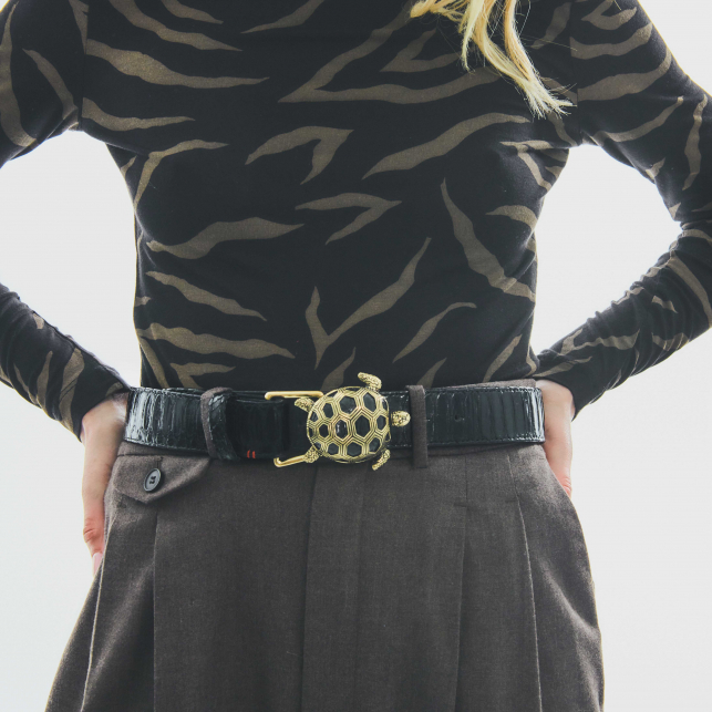 Gold Turtle Black Python Belt