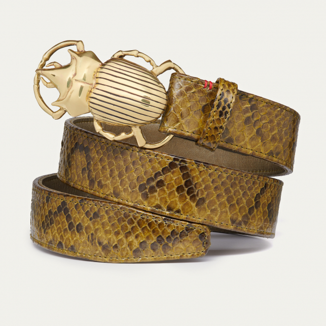 Dark Kaki Python Belt Beetle Gold Buckle