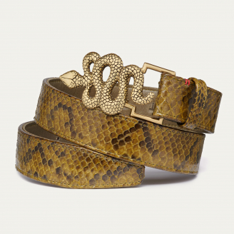 Kaki Python Snake Belt Gold Buckle