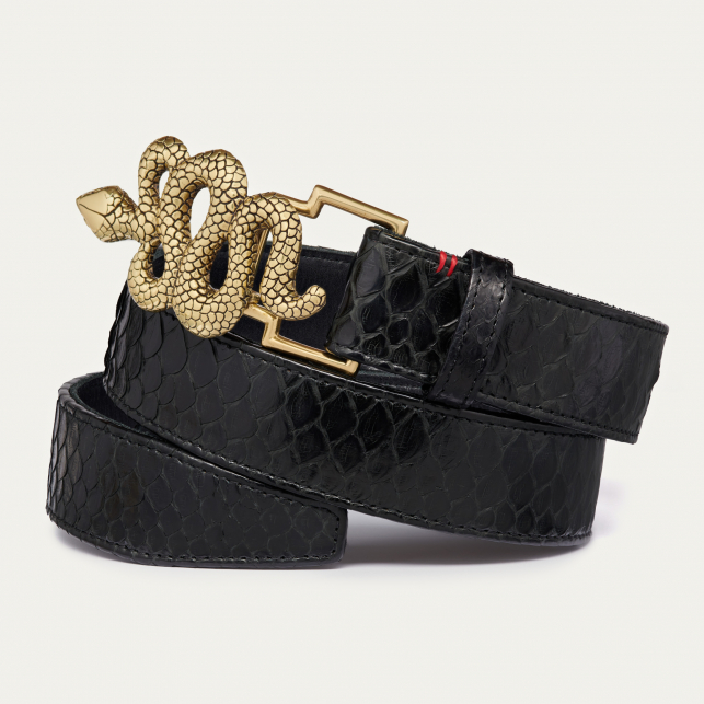 Ceinture Python Noir Serpent Dorée