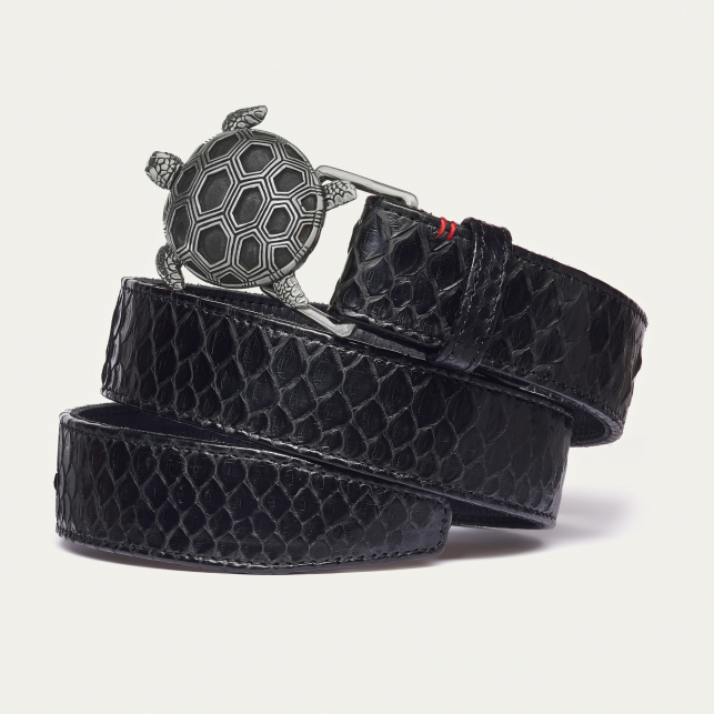 Silver Turtle Black Python Belt