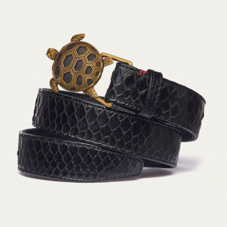 Gold Turtle Black Python Belt