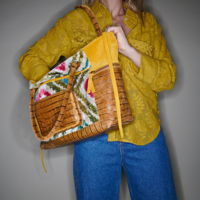 Rhomb Velvet Leather Hugo Tote Bag