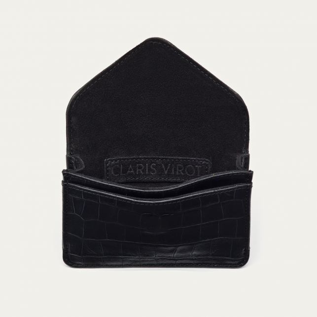 Black Croco Embossed Leather Card Holder Alex