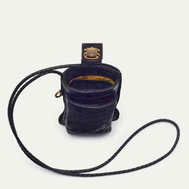 Black Embossed Croco Leather Double Marcus Bag