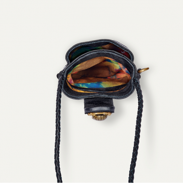 Black Embossed Croco Leather Double Marcus Bag