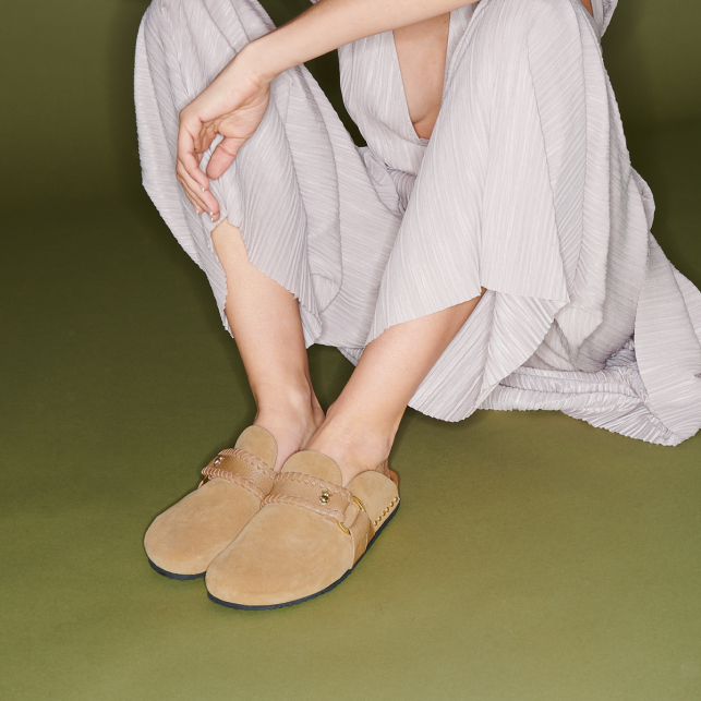 Sand Leather Georgette Mules