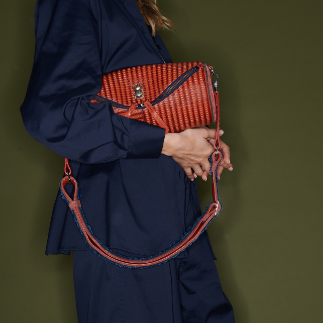 Sac Cuir Gaston Embossé Tressé Rouge Brique Rouge Anko