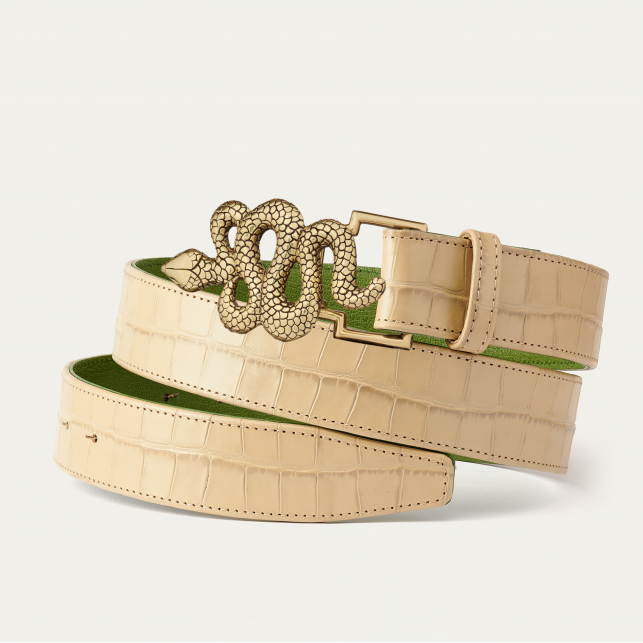 Sesame Croco Embossed Leather Belt