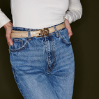 Baby Ceinture Cuir Embossé Croco Sesame Boucle Dragon Dorée