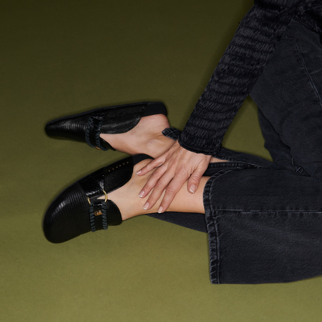 Mules Georgette Lezard Noir
