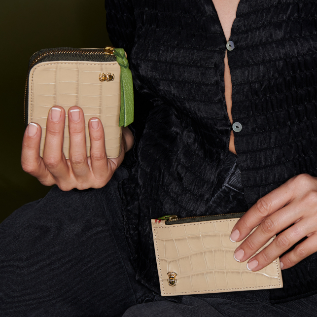 Porte Carte Cuir Embossé Croco Helena Sesame