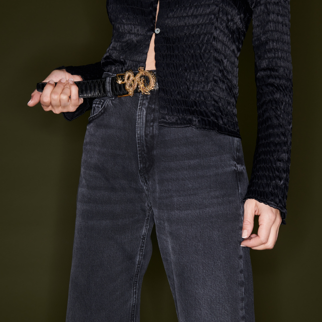 Ceinture Python Noire Dragon Doré