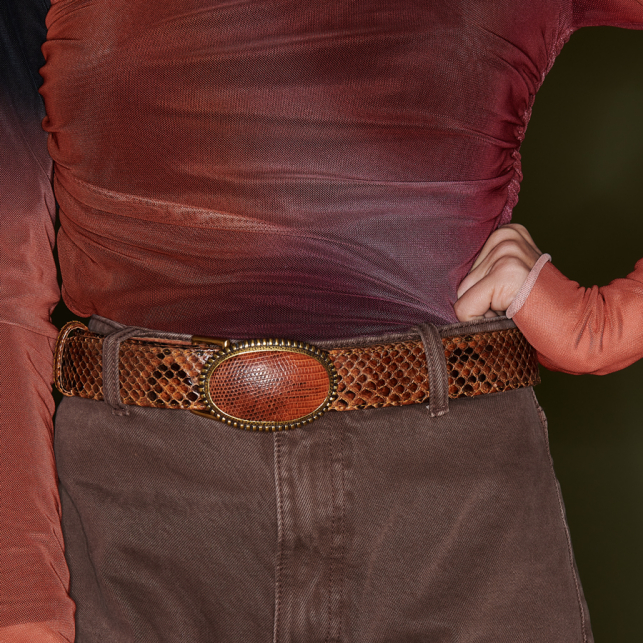 Moka Python Belt Dallas Kocha Gold Buckle