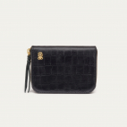 Portefeuille Cuir Embossé Croco Mini Bob Noir