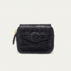 Embossed Croco Black Leather Karl Coin Holder