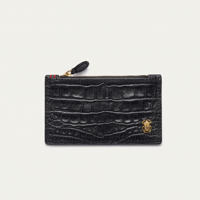 Porte Carte Cuir Embossé Croco Helena Noir