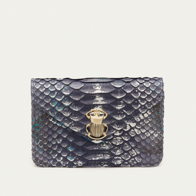 Ice Blue Metallic Python Card Holder Alex