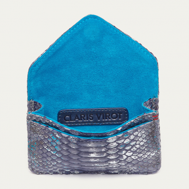 Ice Blue Metallic Python Card Holder Alex