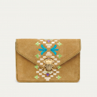 Olive Thick Leather Suede Embroidered Card Holder Alex