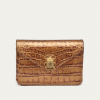 Metallic Bark Embossed Croco Leather Card Holder Alex