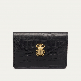 Black Embossed Croco Leather Card Holder Alex