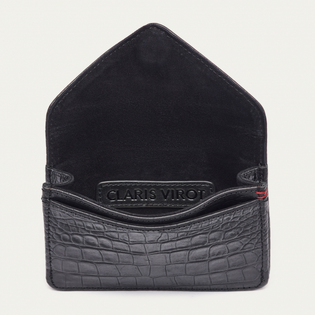 Black Embossed Croco Leather Card Holder Alex