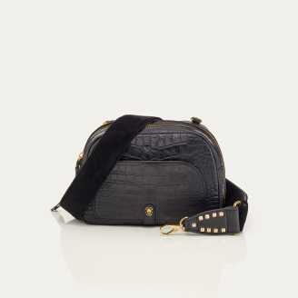 Black Embossed Croco Leather Clara Bag