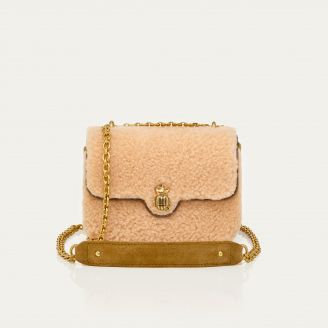 Cream Shearling And Embroidery Mini Ava Bag