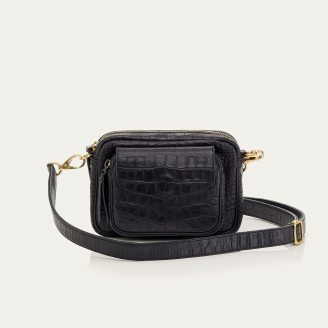 Black Embossed Croco Leather Baby Charly Bag
