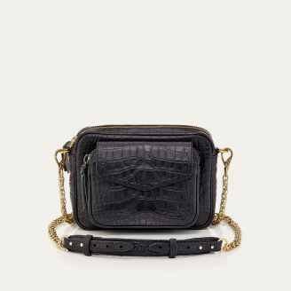 Sac Cuir Embossé Charly Croco Noir