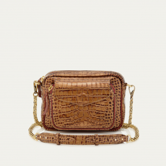 Metallic bark embossed croco leather Charly Bag