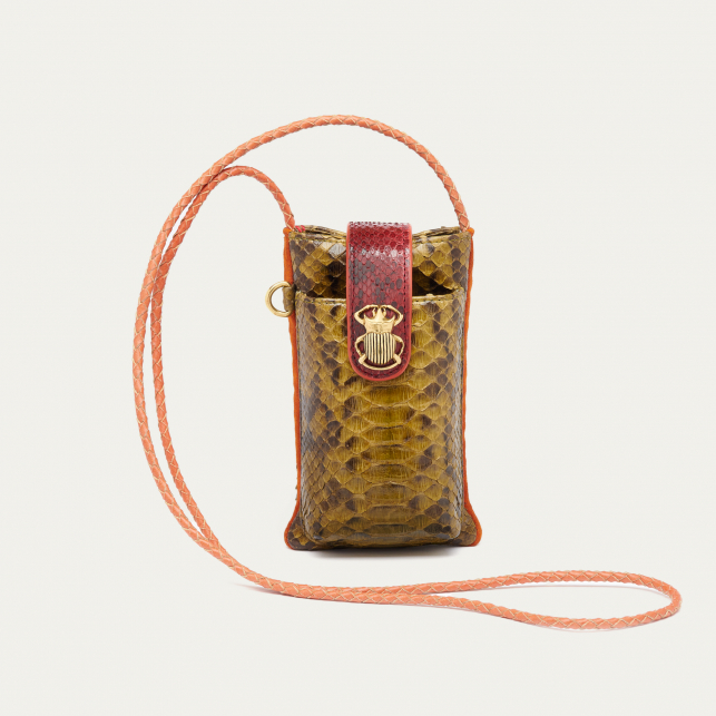Kaki Burgundy Mix Python Phone Bag Double Marcus