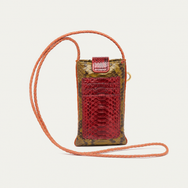 Kaki Burgundy Mix Python Phone Bag Double Marcus