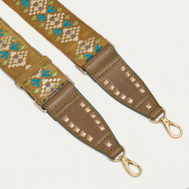 Embroidered Olive Leather Strap