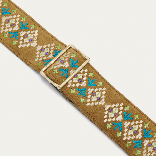 Embroidered Olive Leather Strap