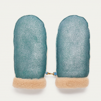 Ice Blue Metallic Shearling Mittens