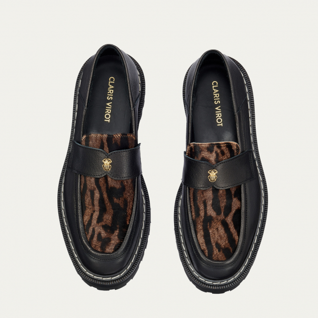 Black Ocelot Leather Mia Moccasins