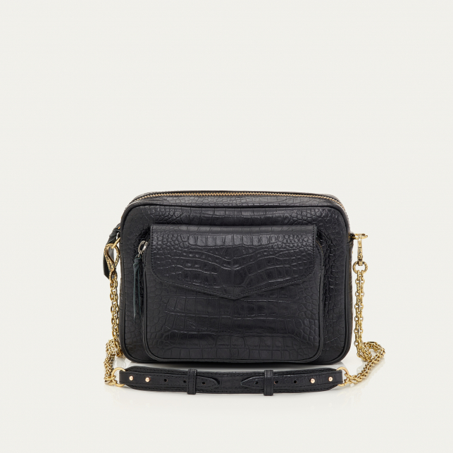 Sac Cuir Embossé Croco Big Charly Noir