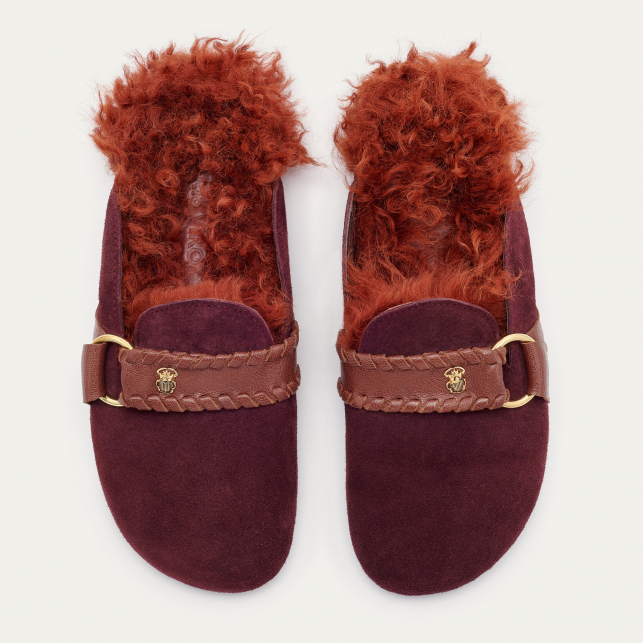 Hot Wine Leather Georgette Mules