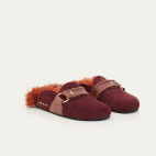 Hot Wine Leather Georgette Mules
