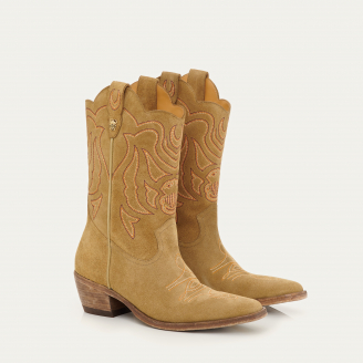 Embroidered Olive Leather Lucienne Boots