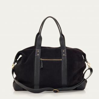 Black Suede Leather Roger XL Week-end Bag