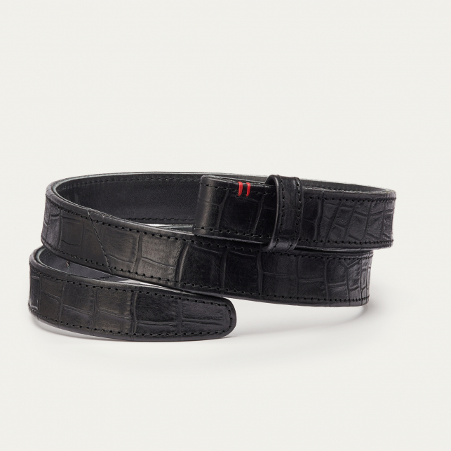 Black Croco Embossed Leather Baby Belt