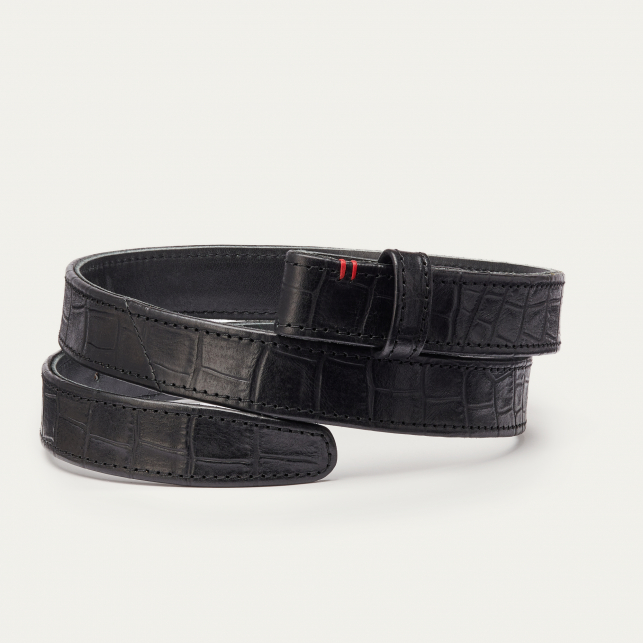 Baby Ceinture Cuir Embossé Croco Noir